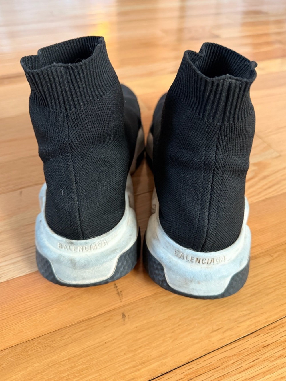 Balenciaga Black Knit Speed Trainer with Yellow Toe Accents - Picture 3 of 5